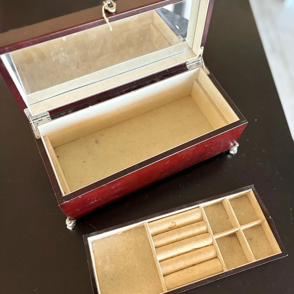 Vintage Solid wood Elegant Red Jewelry Box‎ with Mirror velvet liner